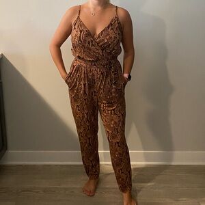 Express brown snakeskin jumpsuit